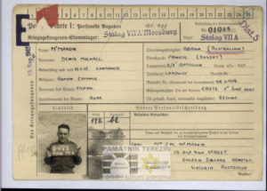 Personalkarte – personal card of the prisoner of war Denis McMahon; SOURCE: NAA: B883, VX41156; MCMAHON DENIS MICHAEL