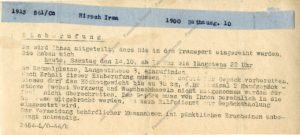 Proužek papíru – povolání do transportu pro Irmu Hirsch, říjen 1944, A 3667
