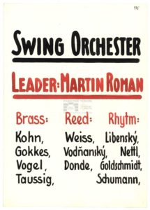 Plakátek k působení swingového orchestru v ghettu pod vedením Martina Romana. PT 3979, Památník Terezín, Heřmanova sbírka, © Zuzana Dvořáková
